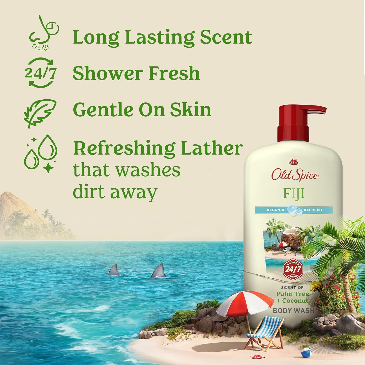 image:imageOld Spice Cleansing Body Wash for Men 247 Shower Fresh with Lasting Scent Cleanse amp Refresh Gentle on Skin Vitamin B3 Timber with Sandalwood Cypress Scent 30 oz Pack of 4Fiji with Palm Tree