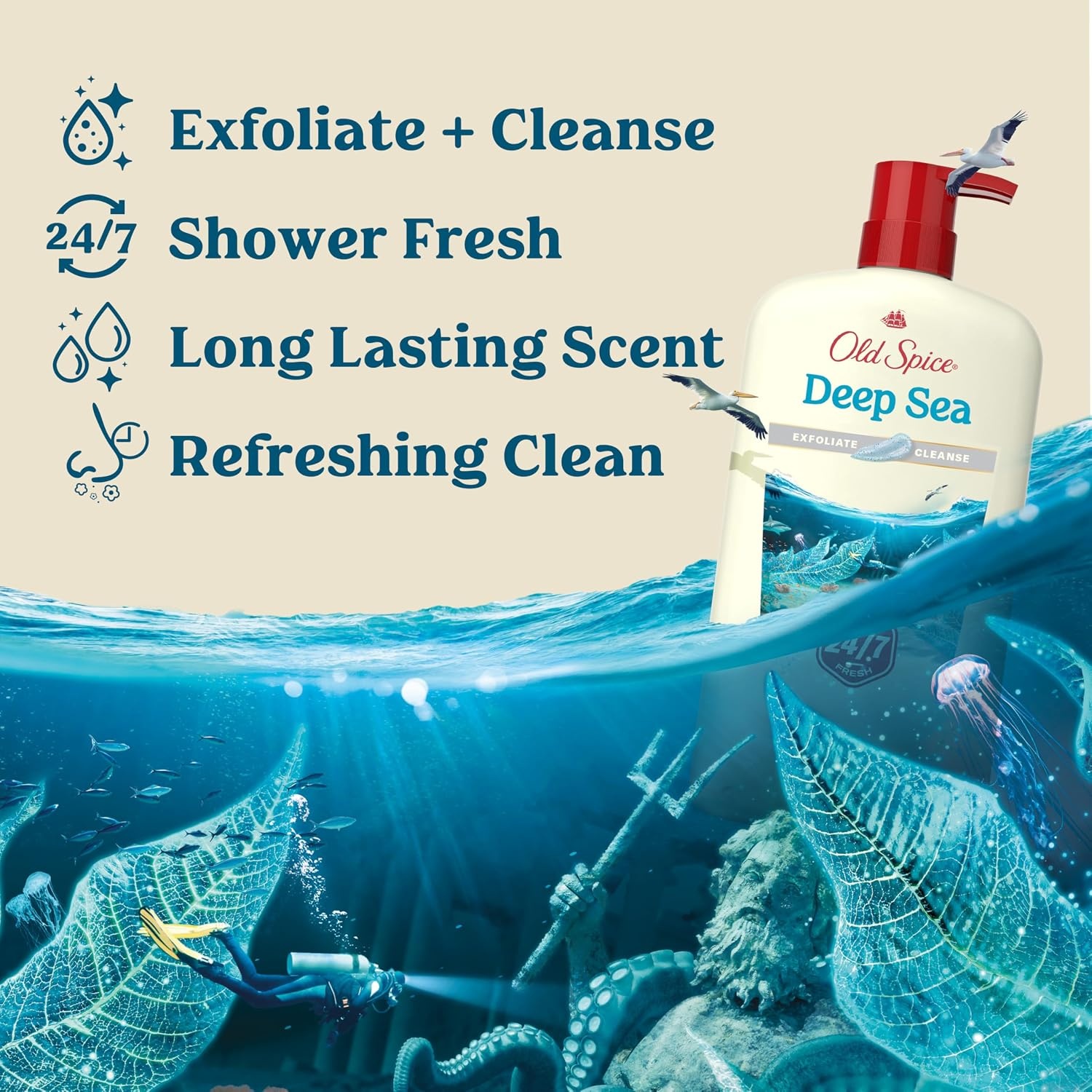 image:imageOld Spice Cleansing Body Wash for Men 247 Shower Fresh with Lasting Scent Cleanse amp Refresh Gentle on Skin Vitamin B3 Timber with Sandalwood Cypress Scent 30 oz Pack of 4Deep Sea