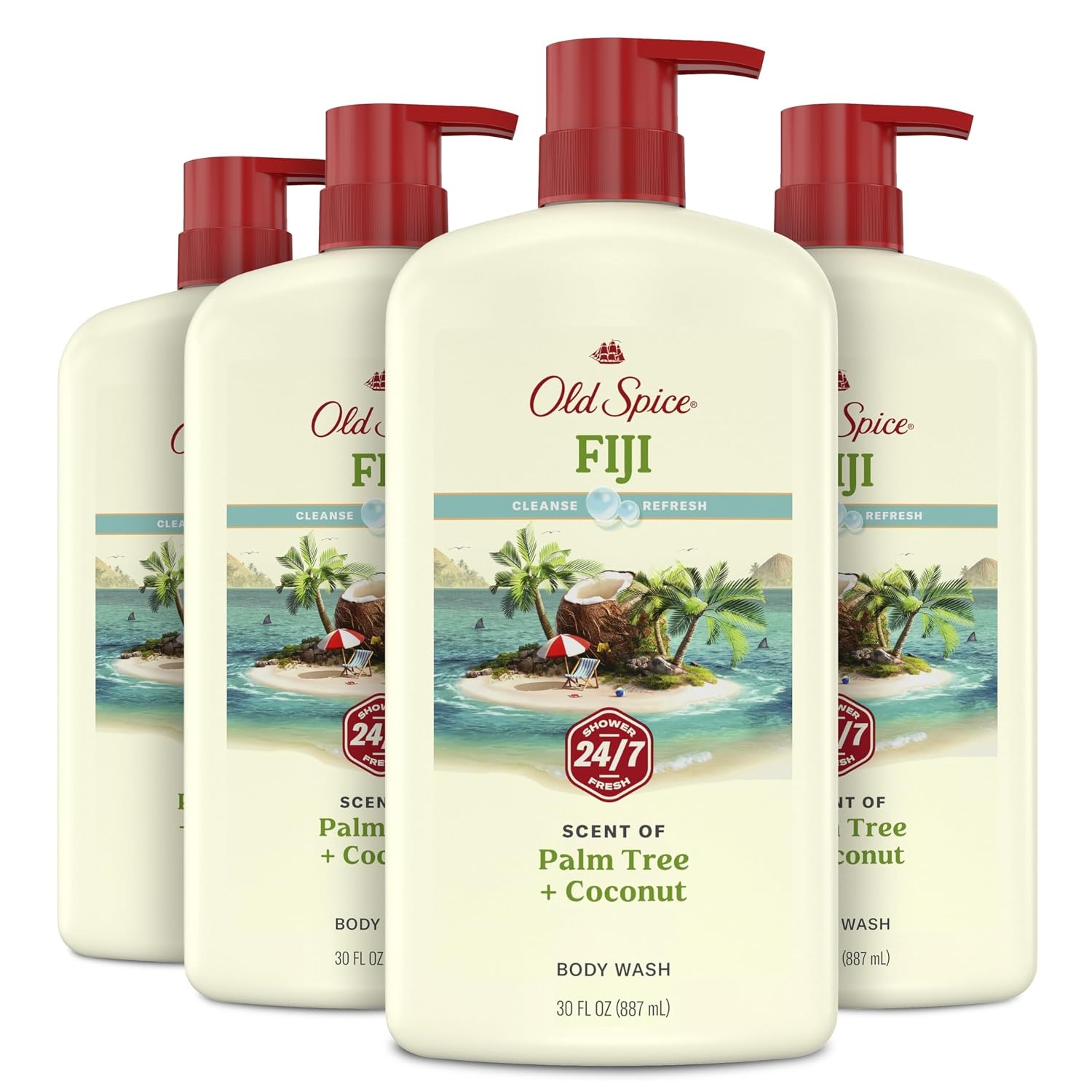 image:imageOld Spice Cleansing Body Wash for Men 247 Shower Fresh with Lasting Scent Cleanse amp Refresh Gentle on Skin Vitamin B3 Timber with Sandalwood Cypress Scent 30 oz Pack of 4Fiji with Palm Tree
