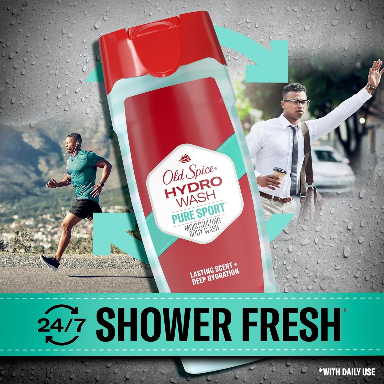 image:imageOld Spice Moisturizing Body Wash for Men Hydro Wash 2in1 Long Lasting Scent amp Powerful Hydration to Fight Dry Skin 247 Shower Fresh Pure Sport Scent 16 oz Pack of 4Pure Sport Plus