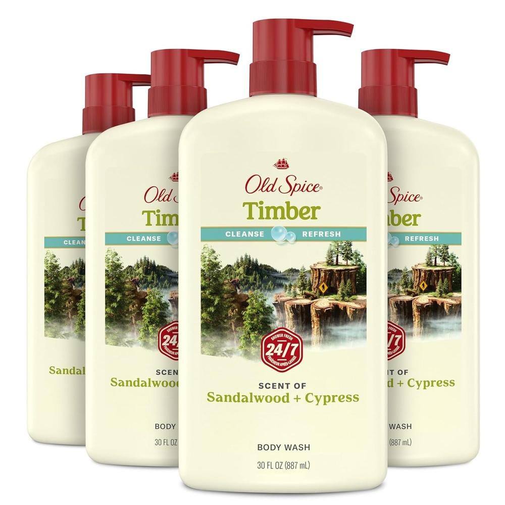 image:imageOld Spice Cleansing Body Wash for Men 247 Shower Fresh with Lasting Scent Cleanse amp Refresh Gentle on Skin Vitamin B3 Timber with Sandalwood Cypress Scent 30 oz Pack of 4Timber