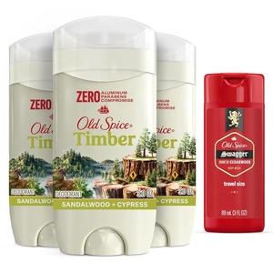 Old Spice Men’s Deodorant Aluminum-Free Timber with Sandalwood, 3.0oz Pack of 3 with Travel-Size Swagger Body Wash(Timber + Swagger)